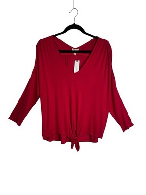 ANTHROPOLOGIE Bordeaux RED Top Front Tie Dolman Sleeves Size Small ( NWT)
