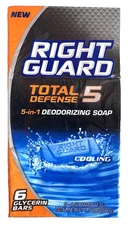 Right Guard Total Defense 5 Cooling Bar 5-in-1 Glycerin Bar Soap 6 Pack NEW