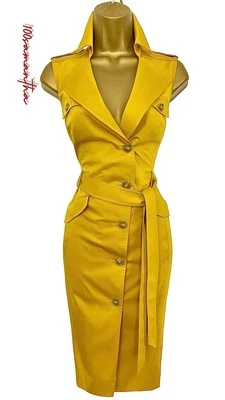 Karen Millen Size UK 14 SAFARI BELTED TRENCH SHIRT DRESS MUSTARD YELLOW - Image 1 of 4