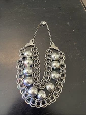 Statement Chunky Double Chain and Balls Necklace Silver Tone Collar Bib Choker