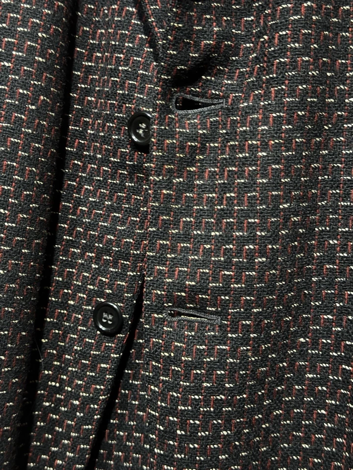 Abrigo chaqueta deportiva vintage de lana negra 42/44L Sears de la década de 1950 con manchas atómicas audaces para hombre Foto 2 de 4