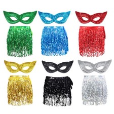 2Pieces Women Sequin Belly Dance Set Tassel Belly-dance Waist Chain Sequin Mask