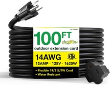 Go Green Power Inc. GG-13800BK 14/3 SJTW Outdoor Extension Cord, Black, 100 ft