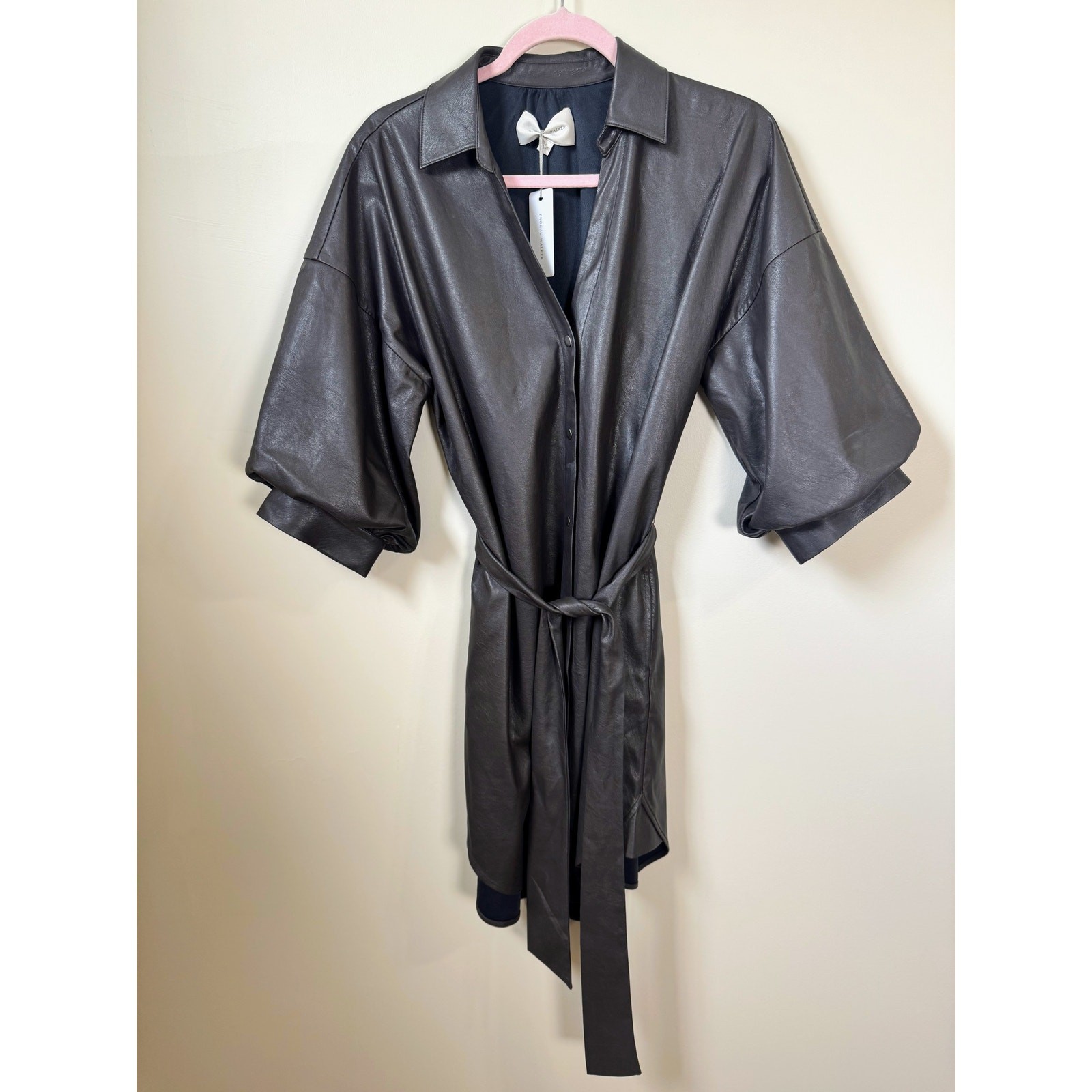 NEW NWT Brochu Walker Kate Vegan leather Belted Mini Dress Small image 2