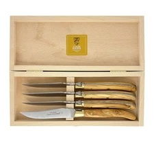 Claude Dozorme Laguiole Steak Knives 4 in a Wood-Box Bee OliveWood Handle...