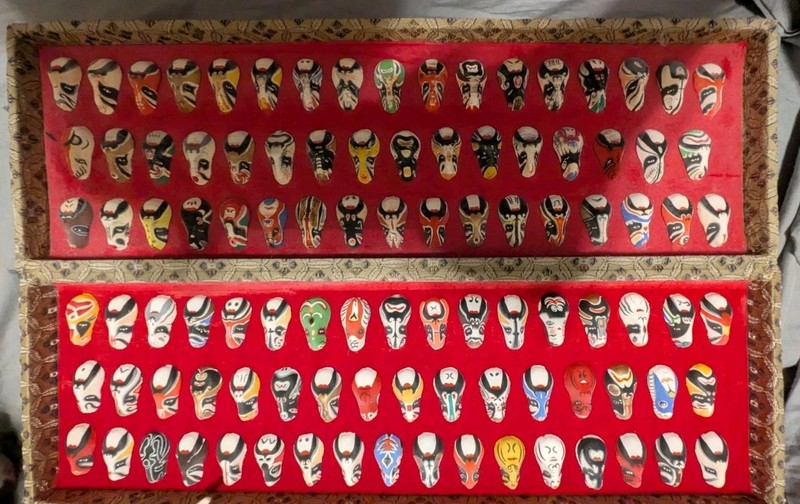 Miniture Chinese Opera Face Masks Set of 100 Different Designs      5"x16 1/2"