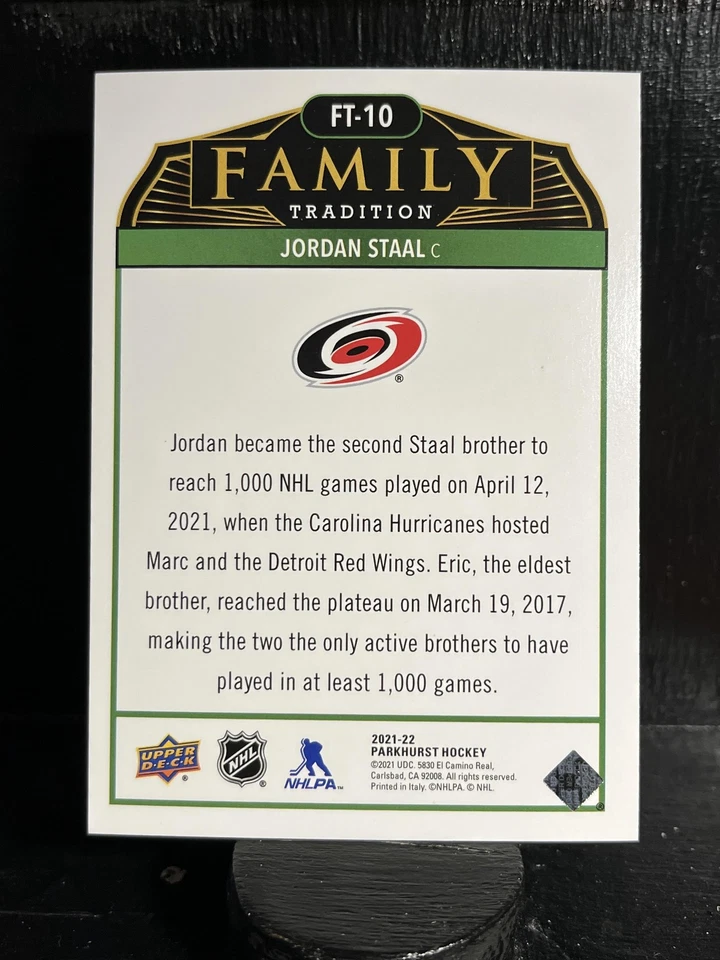 Jordan Staal #FT-10 2021-22 Parkhurst Family Tradition Carolina Hurricanes - Image 2 of 2