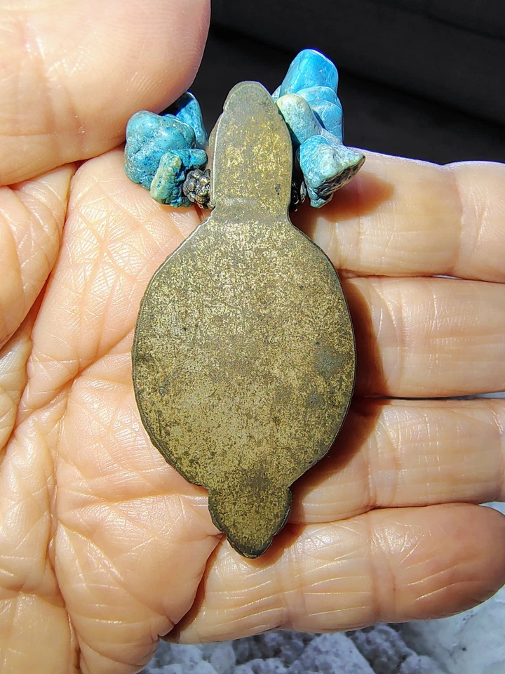 Boho Southwestern Necklace Genuine Turquoise Chip Beads Faux Turquoise Pendant - Image 3 of 4