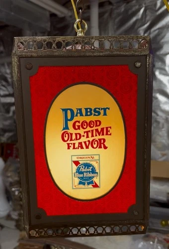 Vintage Pabst Blue Ribbon Beer Rotating Hanging 4 Sided Light Motion Sign PBR