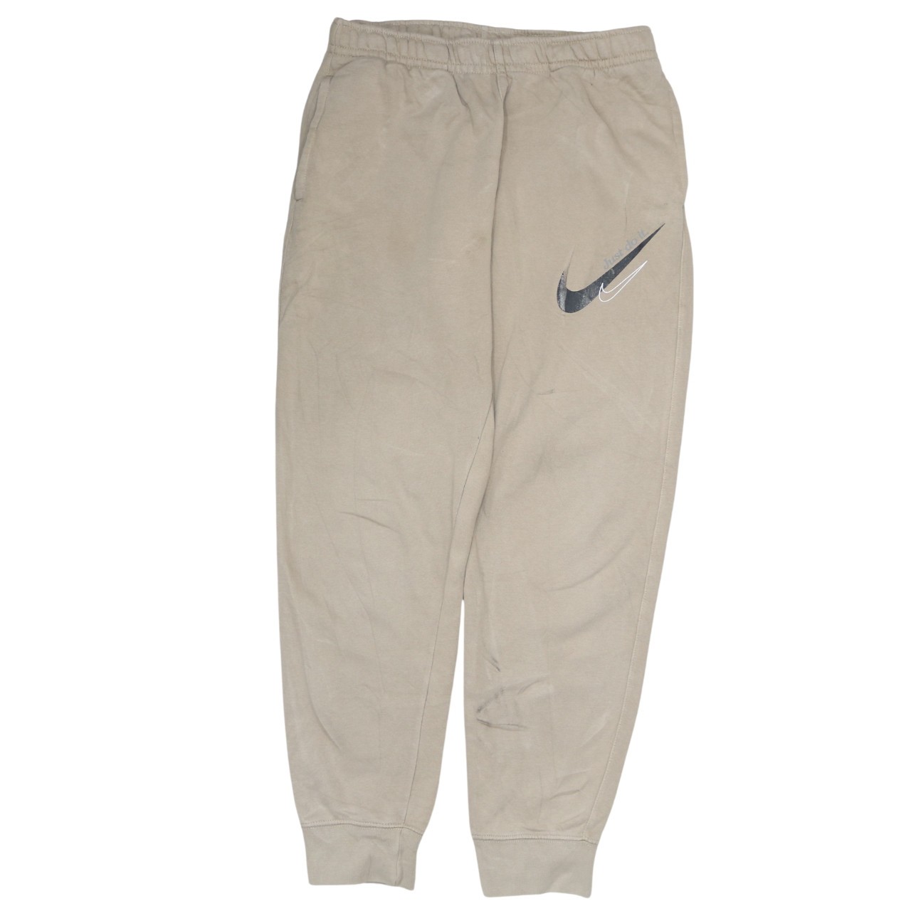 Nike Mens Joggers Beige Fleece Elastic Waist Tapered Cuffed Swoosh Logo Gym M