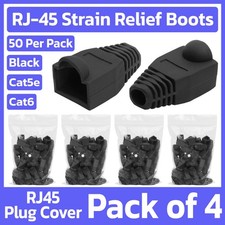 4 Pack x 50Pcs RJ45 Plug Strain Relief Boot Cat5e Cat6 Connector Cover Cap Black