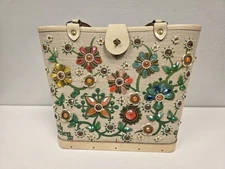 1960's Enid Collins of Texas Jewel Garden III Vintage Handbag Purse Wood Bottom