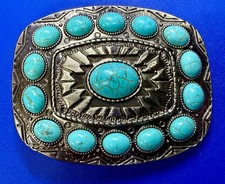 Southwestern Concho Native Tribal Style Centered Faux TurquoiseBelt Buckle