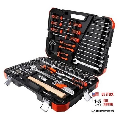 100 Piece Mechanic Tool Set, Car Tool Kit, Cr-V Socket Wrench Auto Repair Kit
