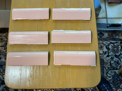 VINTAGE CERAMIC 1950 1960s PINK BULLNOSE TILE 6x2 Lot of (6) Unbranded