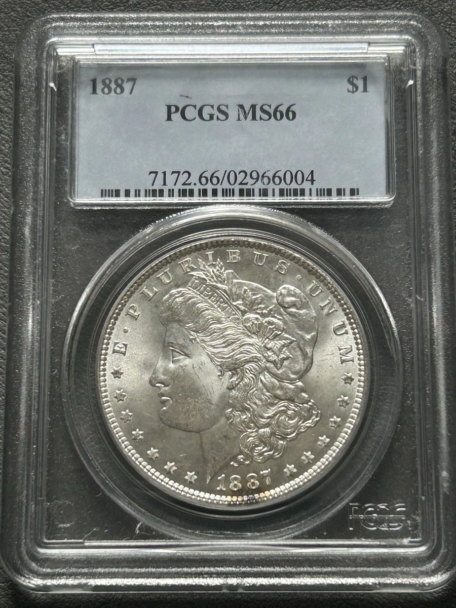 PCGS Certified MS 66 Graded 1887 Year Morgan US Dollars (1878-1921