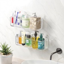 2 Pcs Clear Shower Shelf, Large Bathroom Wall Mounted Shower Caddy, No Drill ...