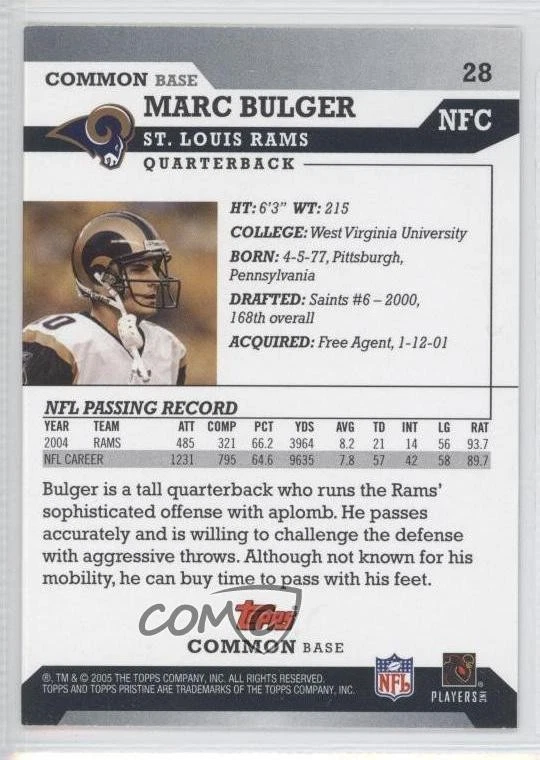 2005 Topps Pristine Marc Bulger #28 - Image 2 of 2