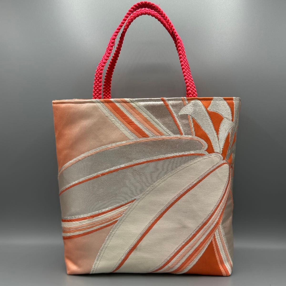 Japanese Kimono Obi Tote Bag Handmade Salmon Pink Embroidery Handle