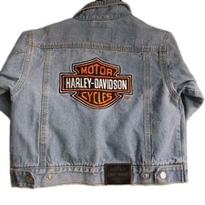 Harley Davidson Blue Denim Jacket Kid  s Size 5 Light Blue Jean Patched Official