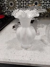 Vtg 6” Fenton Melon Silver Crest White Milk Glass Ruffle Scallop Vase B50