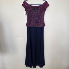 NWT David's Bridal 4 Off Shoulder Formal Evening Gala Sparkle Maxi Gown Dress