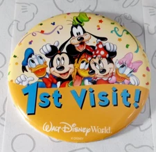 1st Visit Walt Disney World Mickey Minnie Goofy Pluto Donald Daisy Button 68911