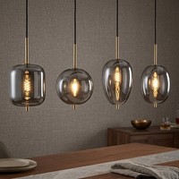 Pendellampe HäNgeleuchte Lampe 4 Flammig Messing Glas E14 Fassung Lxh 110X120 Cm