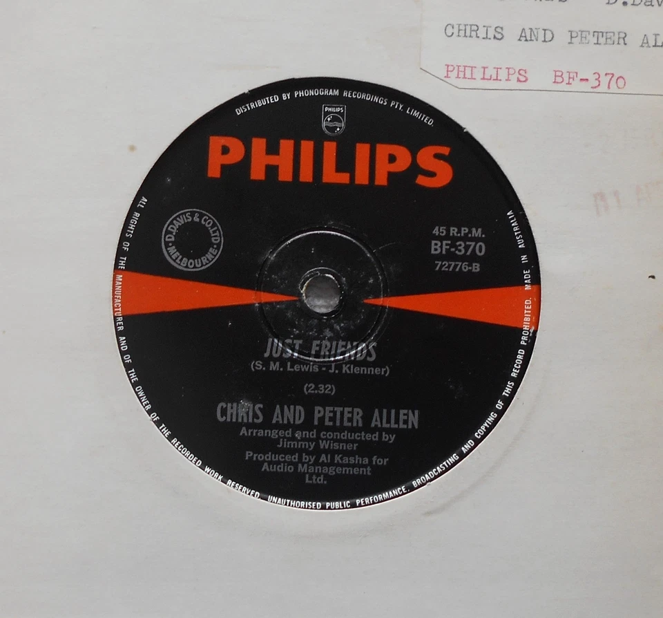 CHRIS and PETER ALLEN "TEN BELOW" SCARCE ROCK POP OZ 1st ISSUE PHILIPS-45 EX+'68 - Image 3 of 4
