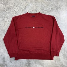 Vintage Tommy Hilfiger Sweatshirt Mens XL Red Fleece Flag Logo Crewneck 90s