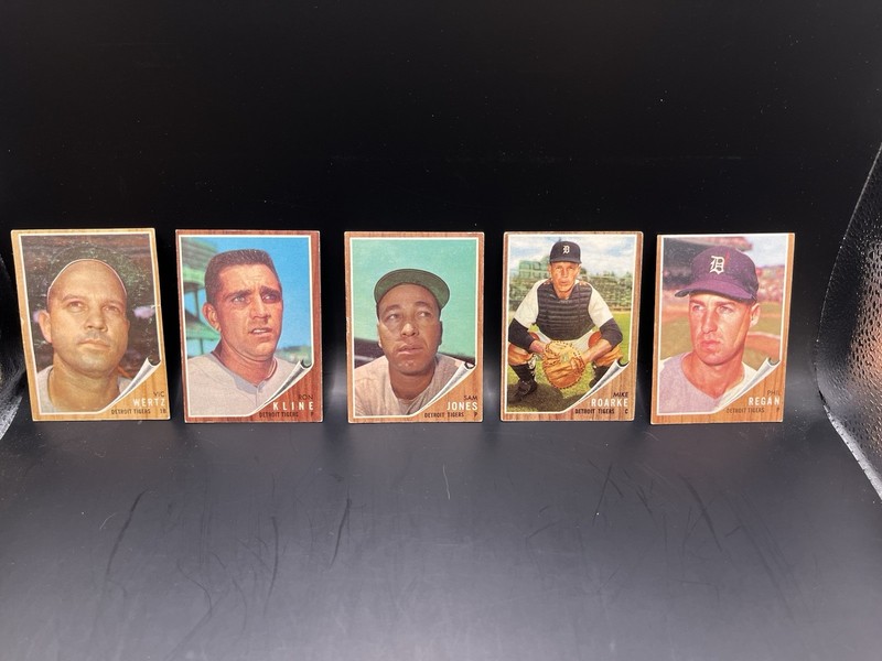 Five Different 1962 Topps Detroit Tigers Baseball Cards-Vg + to Excellent