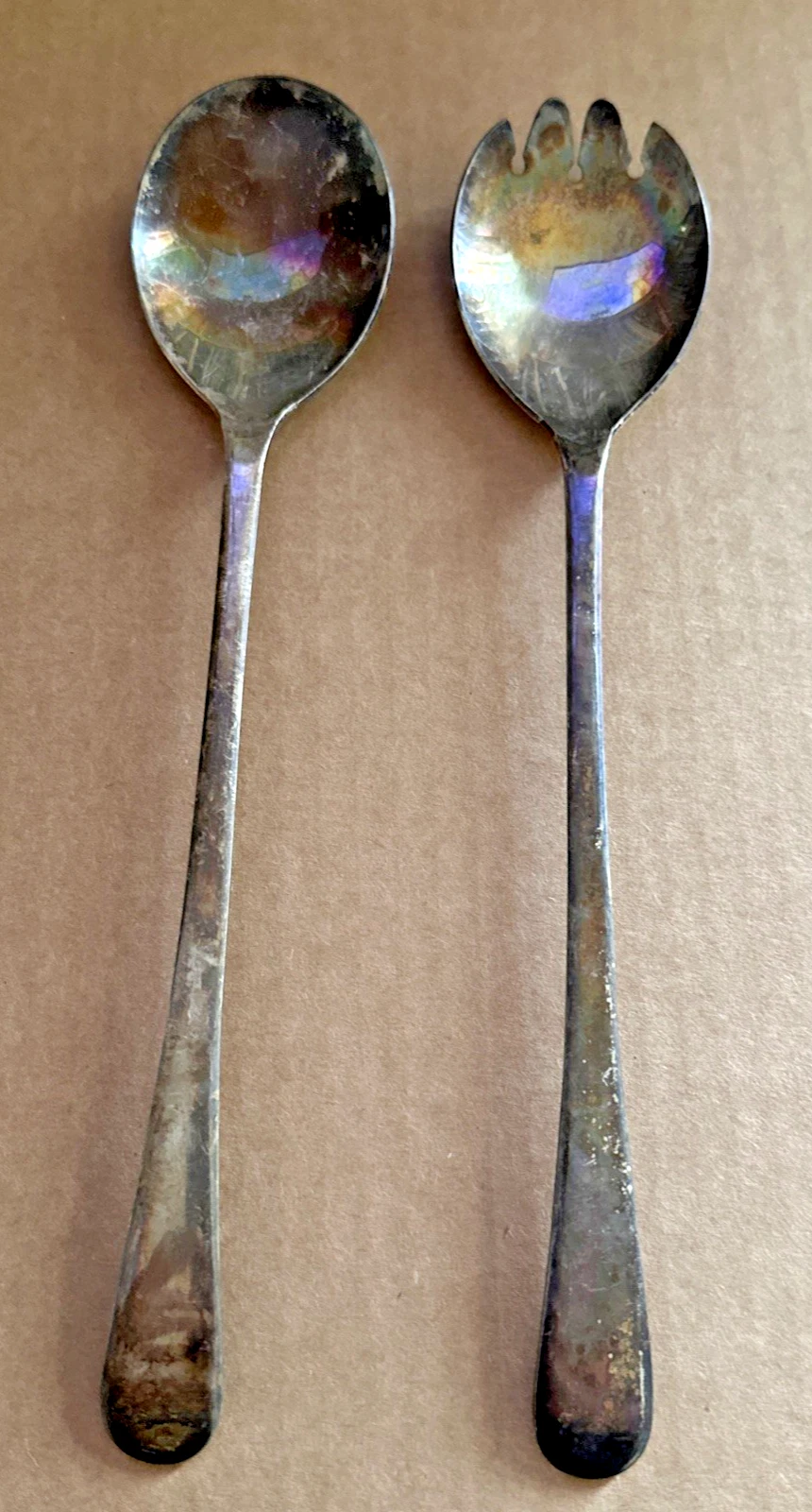 lot of 2 Sheffield England silver plate spoons spork serving vintage antique htf