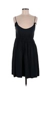 Navy Blue A-Line Mini Dress Sleeveless Adjustable Straps Scoop Neck Tie Accent