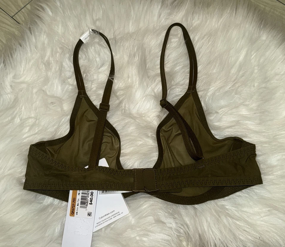 Sujetador de inmersión sin forro Calvin Klein QF6727 Sheer Marquisette para mujer 34A verde nuevo Foto 4 de 4