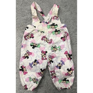 Vintage Disney Overalls Newborn 6-9M White Minnie Mouse Cotton Romper 90s