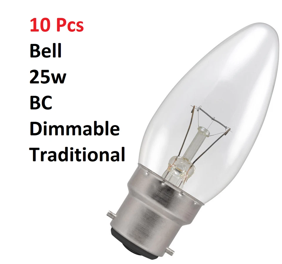 10 x Bell 25W BC B22 Clear Candle Light Bulbs incandescent dimmable