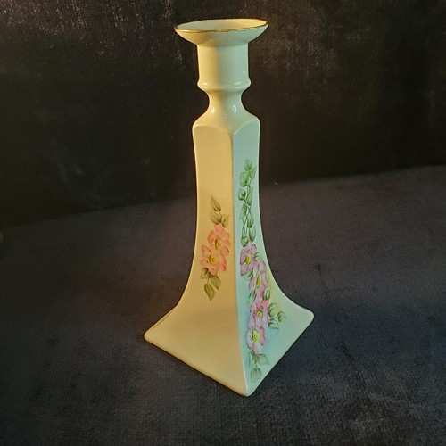 Limoges Francia B&Co. Candelabro de porcelana pintado a mano borde dorado blanco - Imagen 7 de 24