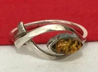 Vintage Modernist 925 SIGNED Sterling Silver Simulated Amber FISH RING Size 6.5