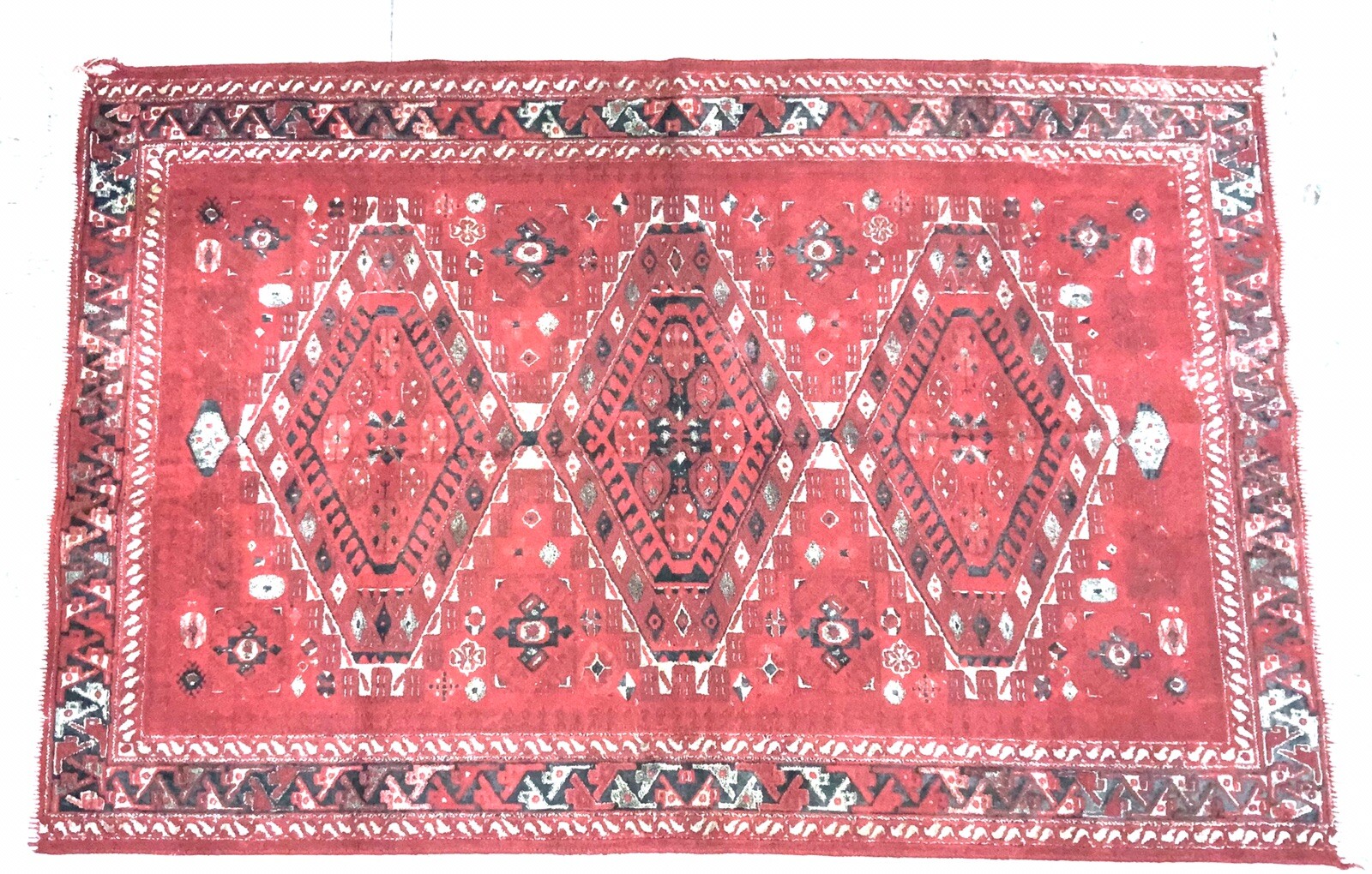 Vintage Oriental Rug 56” X 36” Handmade Carpet Red Black eBay