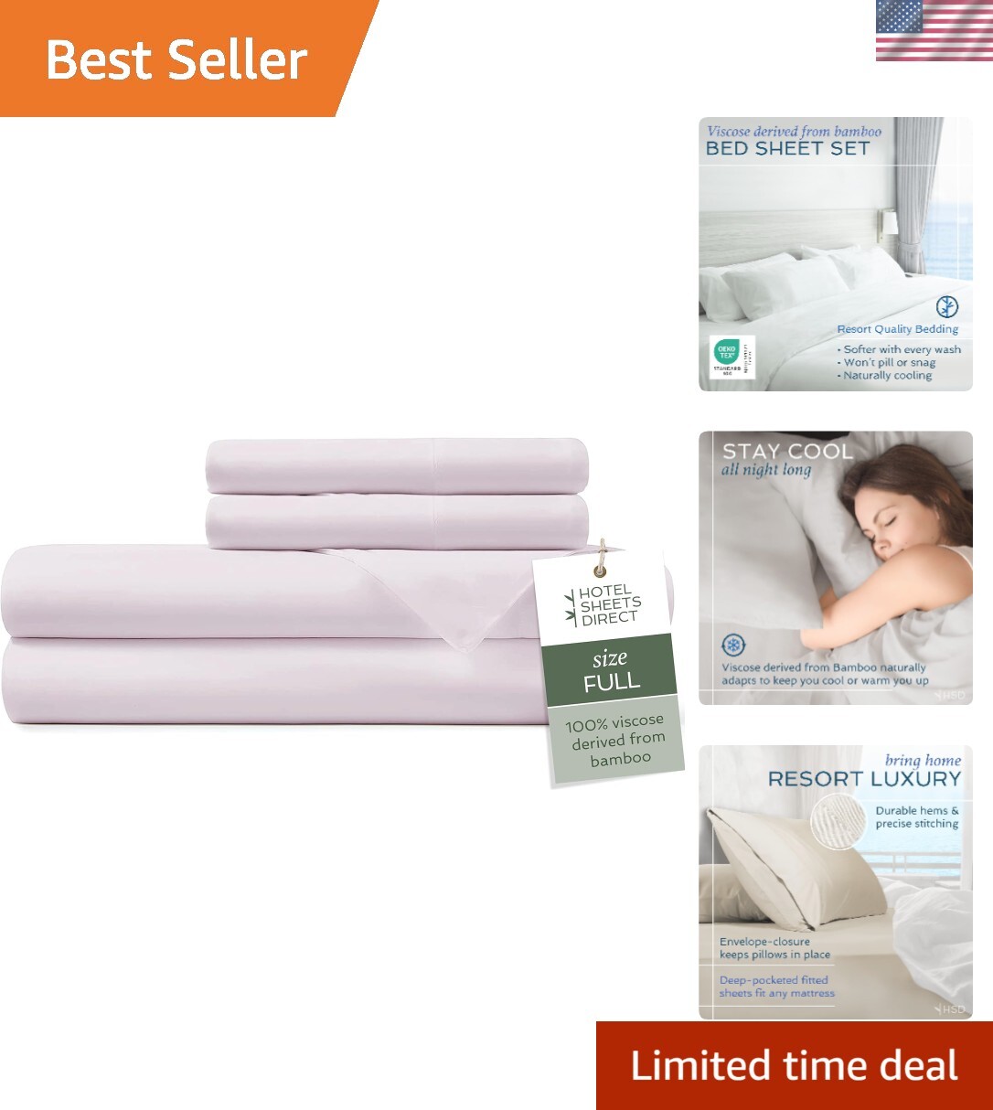 100% Bamboo Viscose Cooling Luxury Bed Sheets Full Size