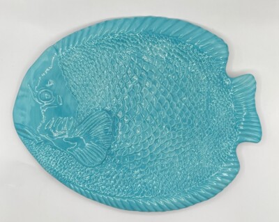 Style Eyes By Baum Bros Embossed Fish Aqua Blue Plate 15  X  12 