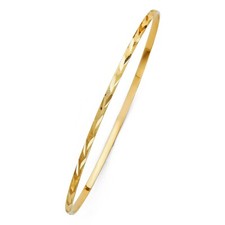 Genuine 14k Yellow Gold Ladies Diamond-Cut 2mm Solid Bangle Bracelet 7" or 8"