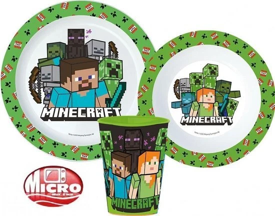 Minecraft Frühstücksset 3 tlg.  Geschirr Set 5 Varianten unverpackt Mikrowelle - Bild 4 von 4