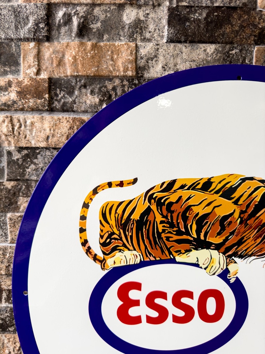 Vintage ESSO Tiger Gas Station 1960s Heavy Metal Sign - 19.7