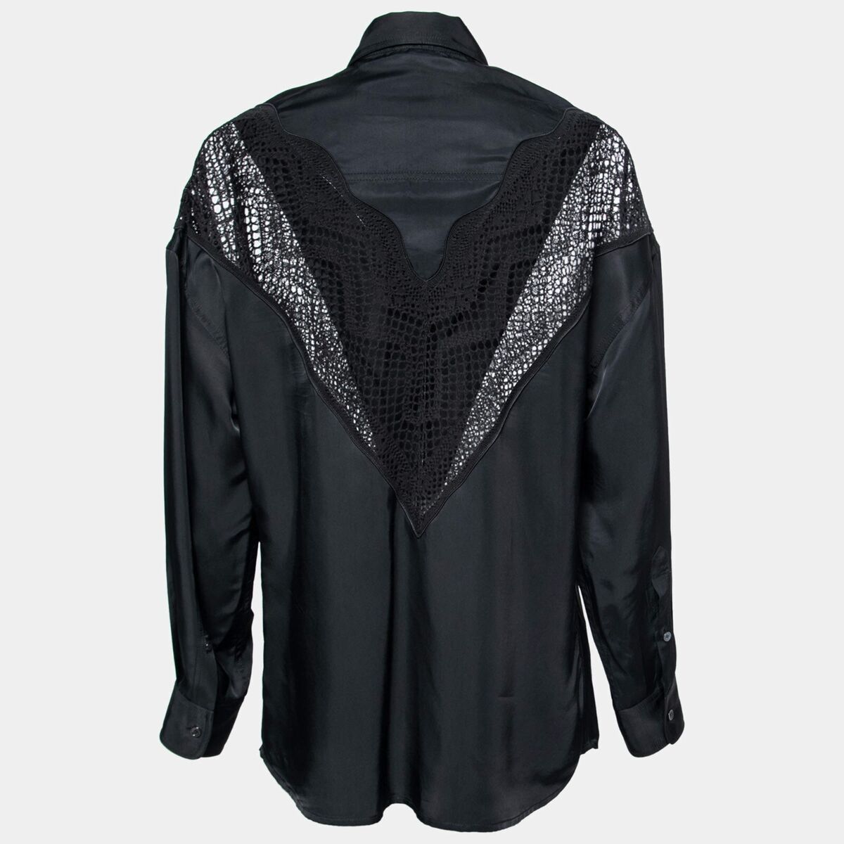 CÉLINE Old Celine Spring 2018 Black Viscose Lace Tunic Shirt CÉLINE Old Celine Spring 2018 Black Viscose Lace Tunic Shirt