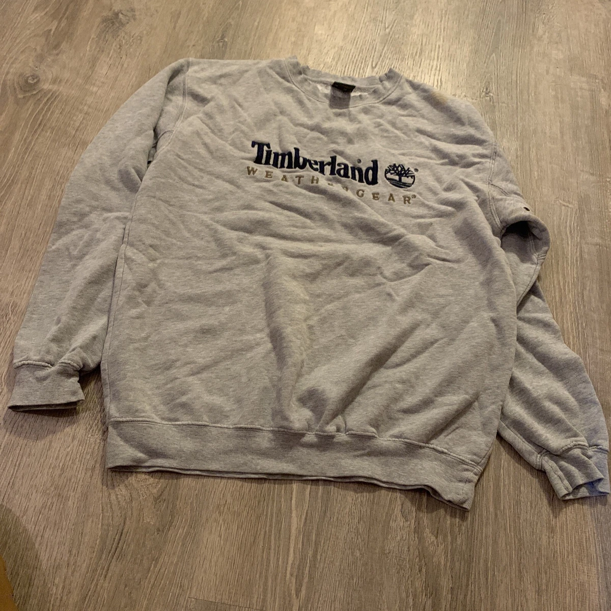 Vintage 90s Timberland Spell Out Sweatshirt Sz S Crewneck Weathergear Grey