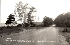 Gladstone, Michigan Scene On Bay Shore Drive RPPC Real Photo Postcard