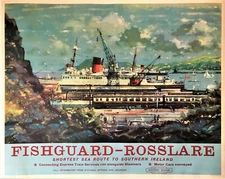 Fishguard-Rosslare British Railways Large Original 1950s Poster