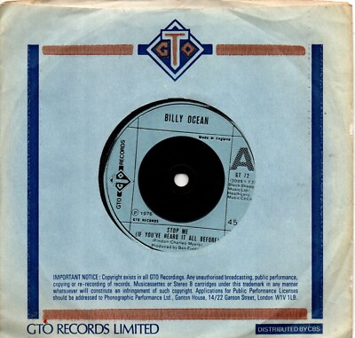 Billy Ocean:Stop Me ( If you've Heard It All Before)/Lets Put our ,:UK GTO:1976