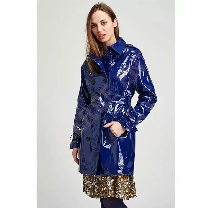 Women PVC Leather Trench Vinyl Shiny Light Weighted Raincoat Stylish Trench Coat - Image 2 of 3